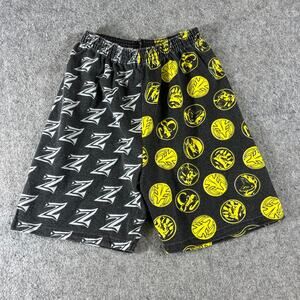VINTAGE 90s Power Rangers Shorts Kids Small Black Yellow Graphic Split Spellout